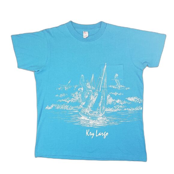 Vintage Textile Prints Key Largo Graphic T-Shirt Mens Large Blue Destination USA - Picture 1 of 6